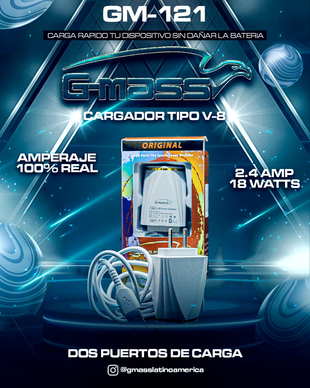 CARGADOR G-MASS TIPO V8 2.4 AMP 18 WATTS DOBLE PUERTO