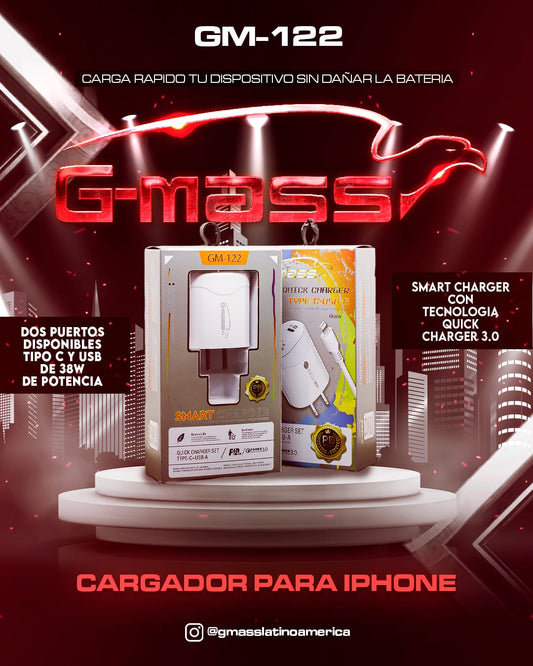 CARGADOR G-MASS IPHONE DOBLE PUERTO TIPO C 38 WATTS QUICK CHARGUER 3.0