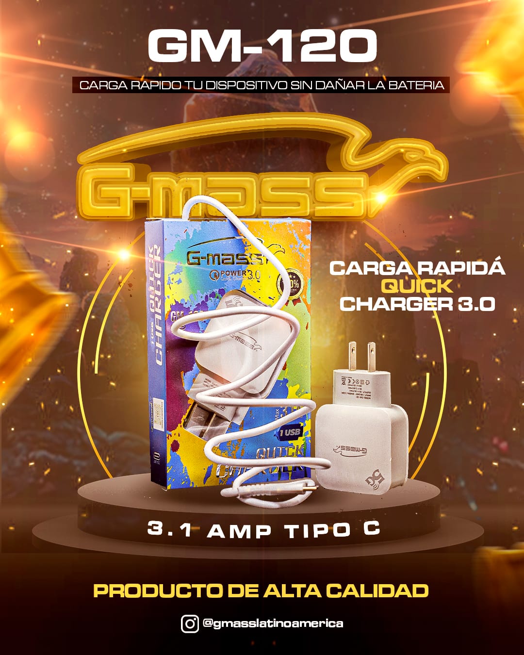 CARGADOR G-MASS TIPO C 3.1 AMP QUICK CHARGUER 3.0